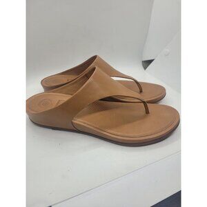 FitFlop Womens Leather Tan Thong Sandals US 10 Brown Beach resortwear classic